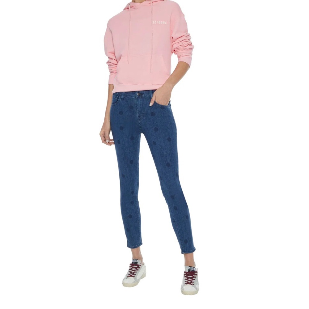 J Brand Blue Polka Dot Cropped Mid Rise Skinny 32 NWT
